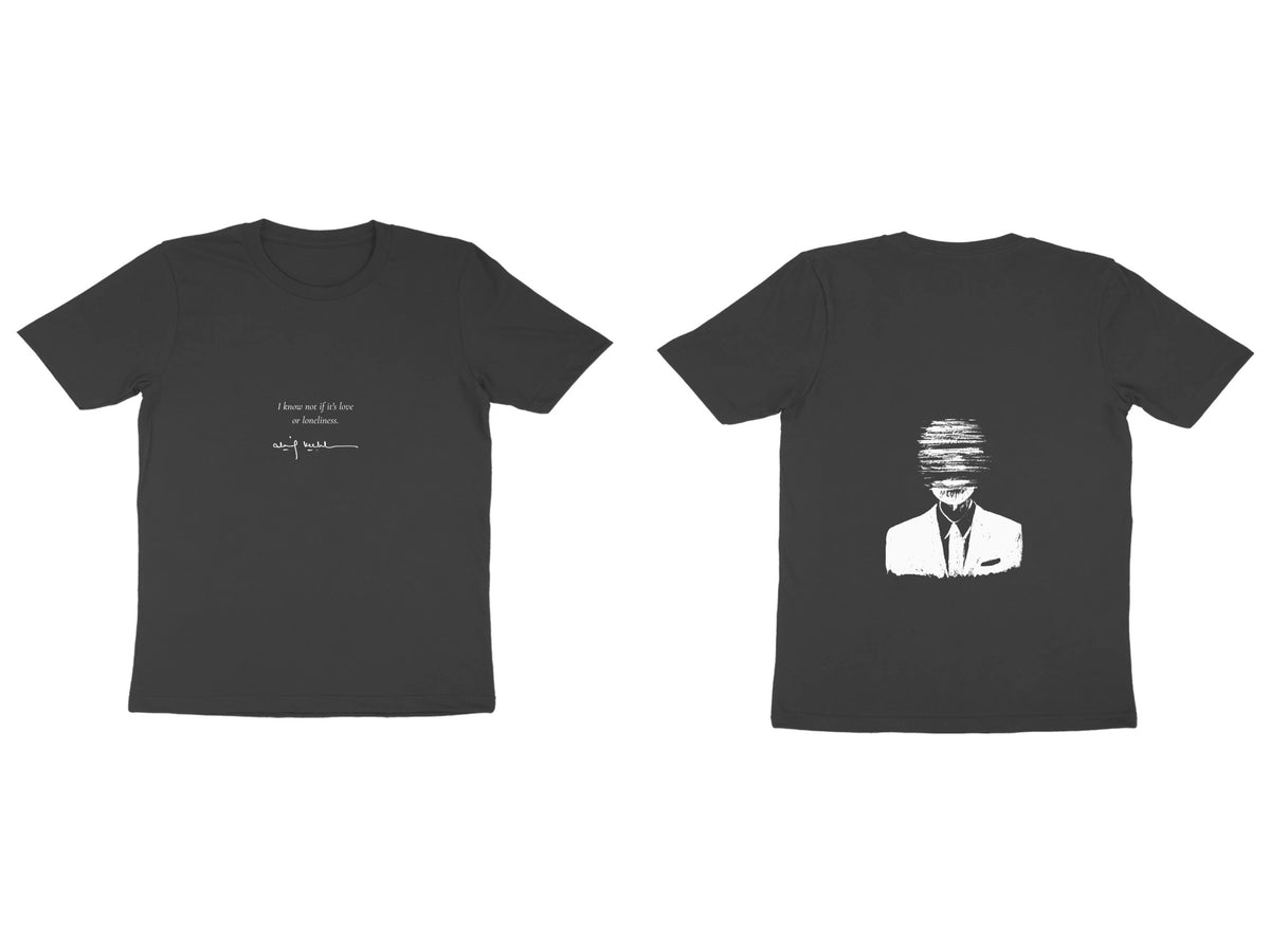 Faceless Tee – Poem front, sketch back – Black (front and back)