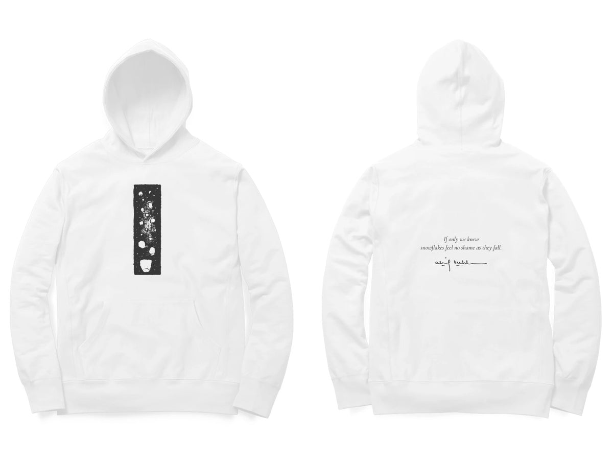 Falling Stars Hoodie – Sketch front, poem back – White (front and back)