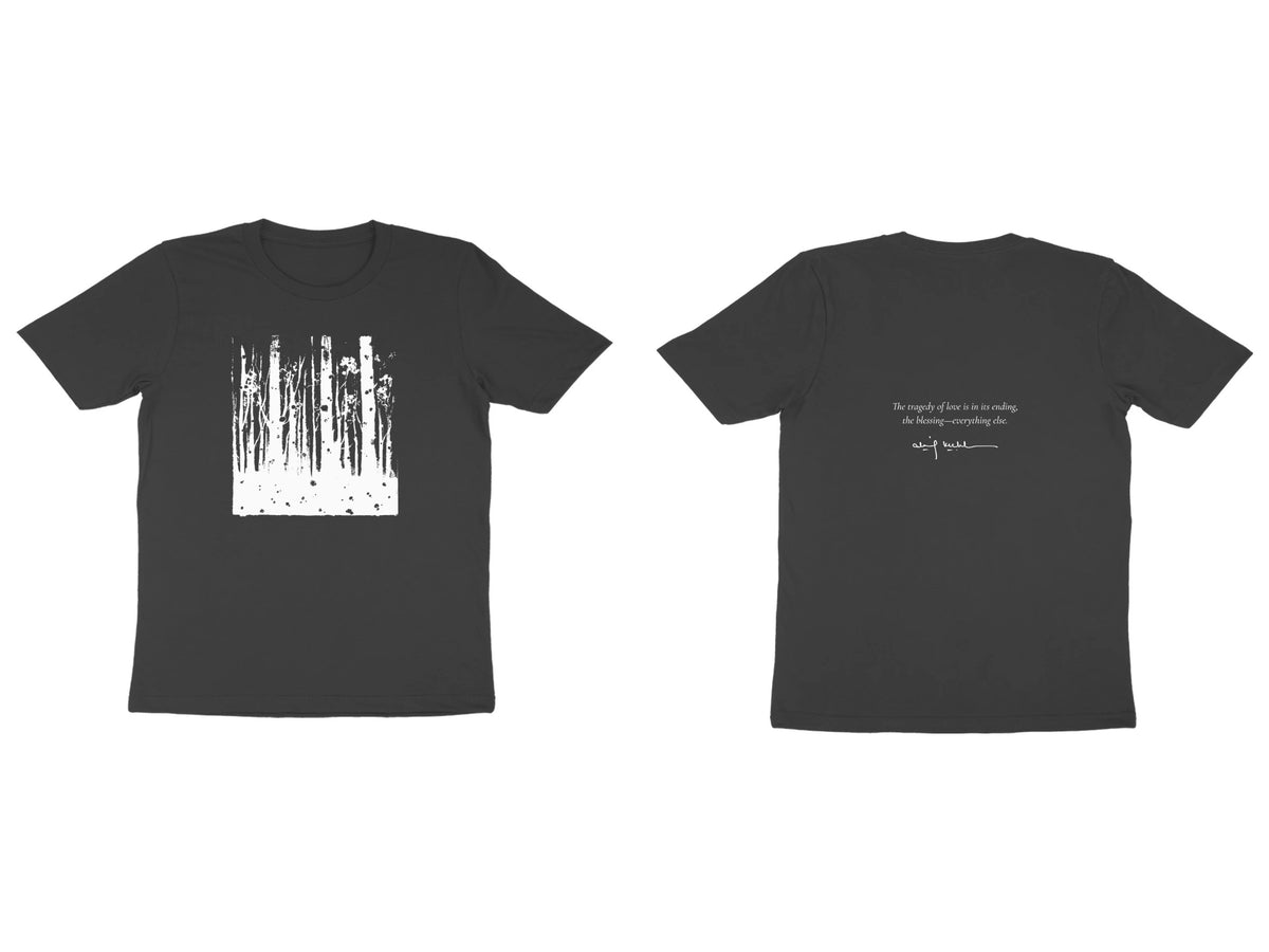 Forest Tee – Sketch front, poem back – Black (front and back)