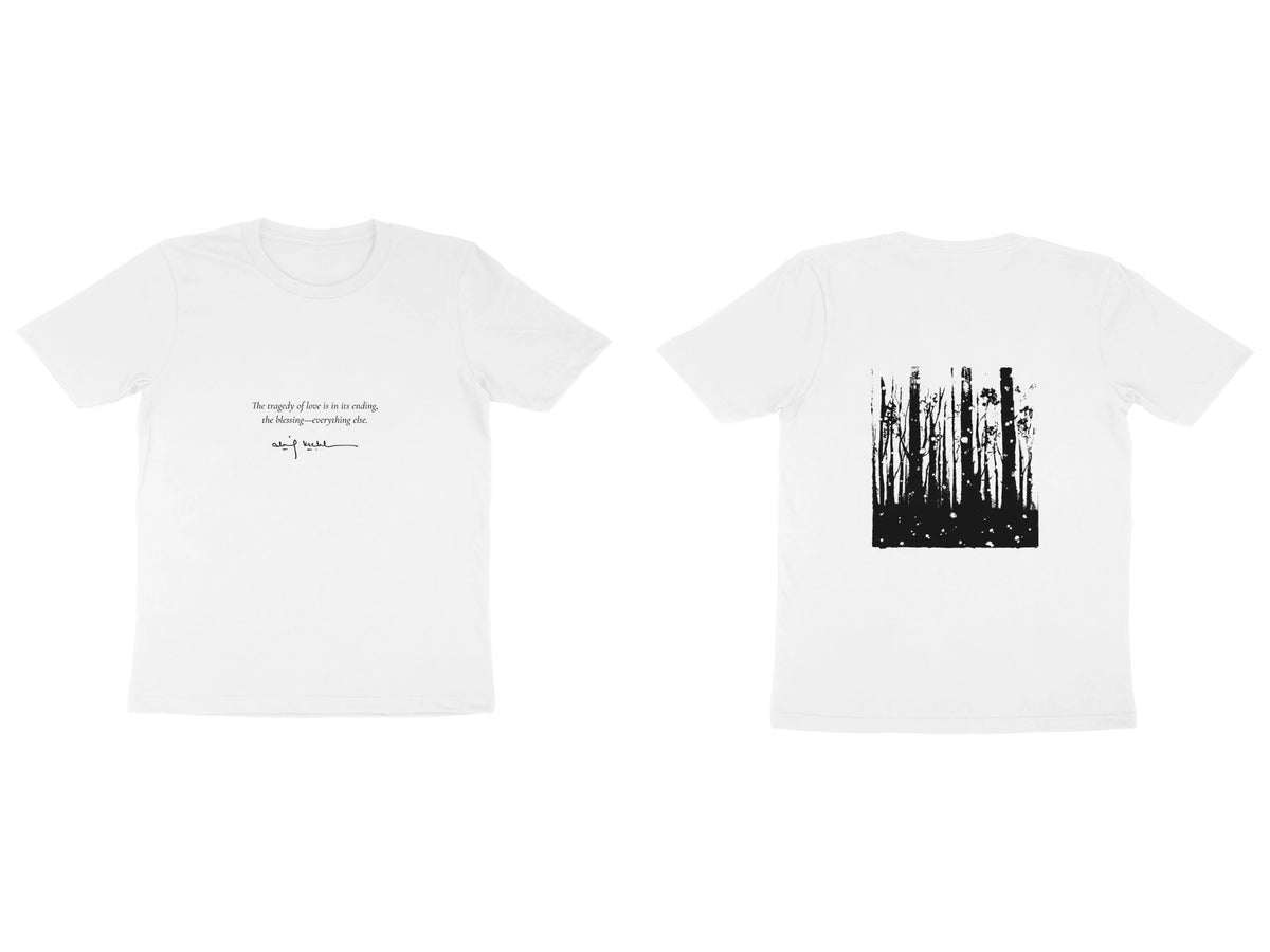 Forest Tee – Poem front, sketch back – White (front and back)