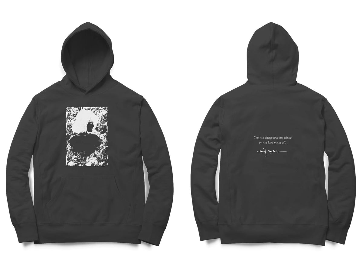 Girl in Bloom Hoodie – Sketch front, poem back – Black (front and back)