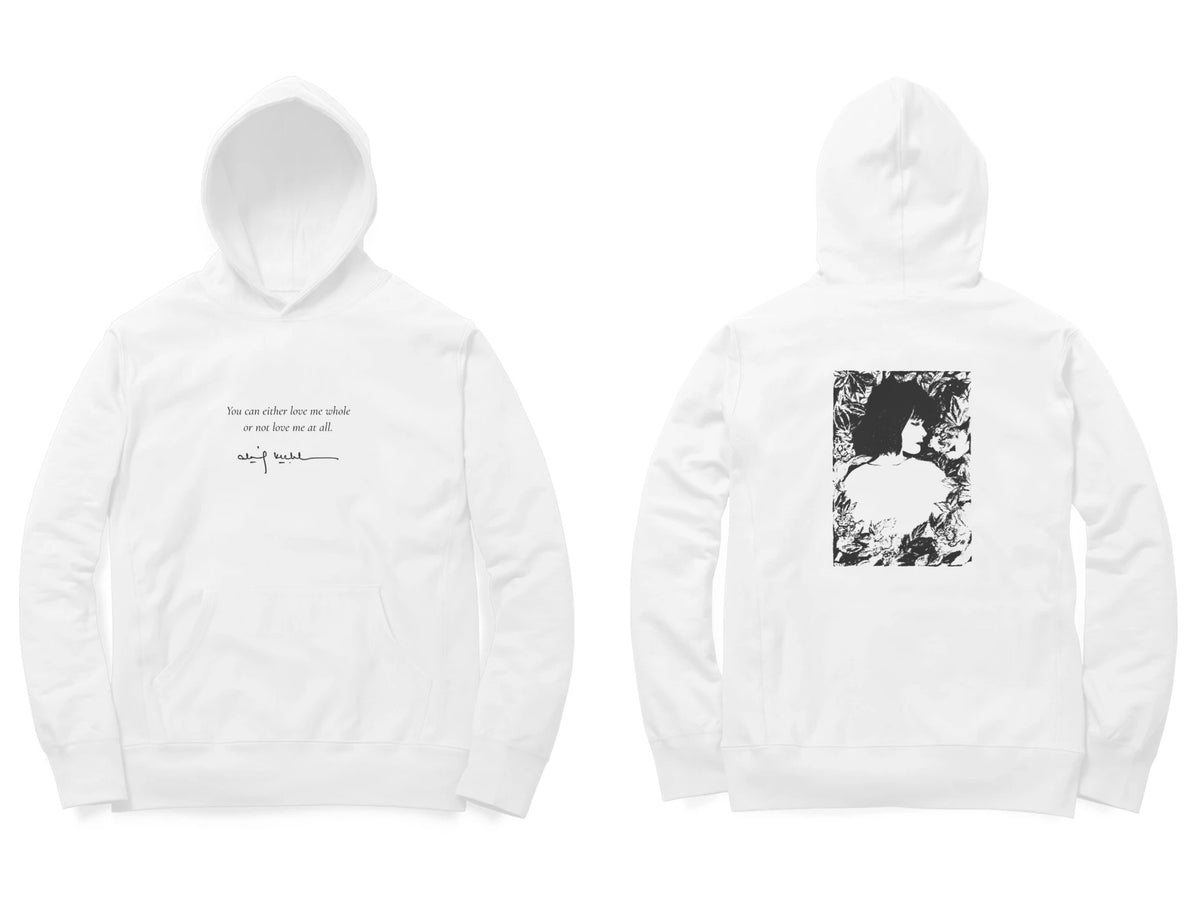 Girl in Bloom Hoodie – Poem front, sketch back – White (front and back)