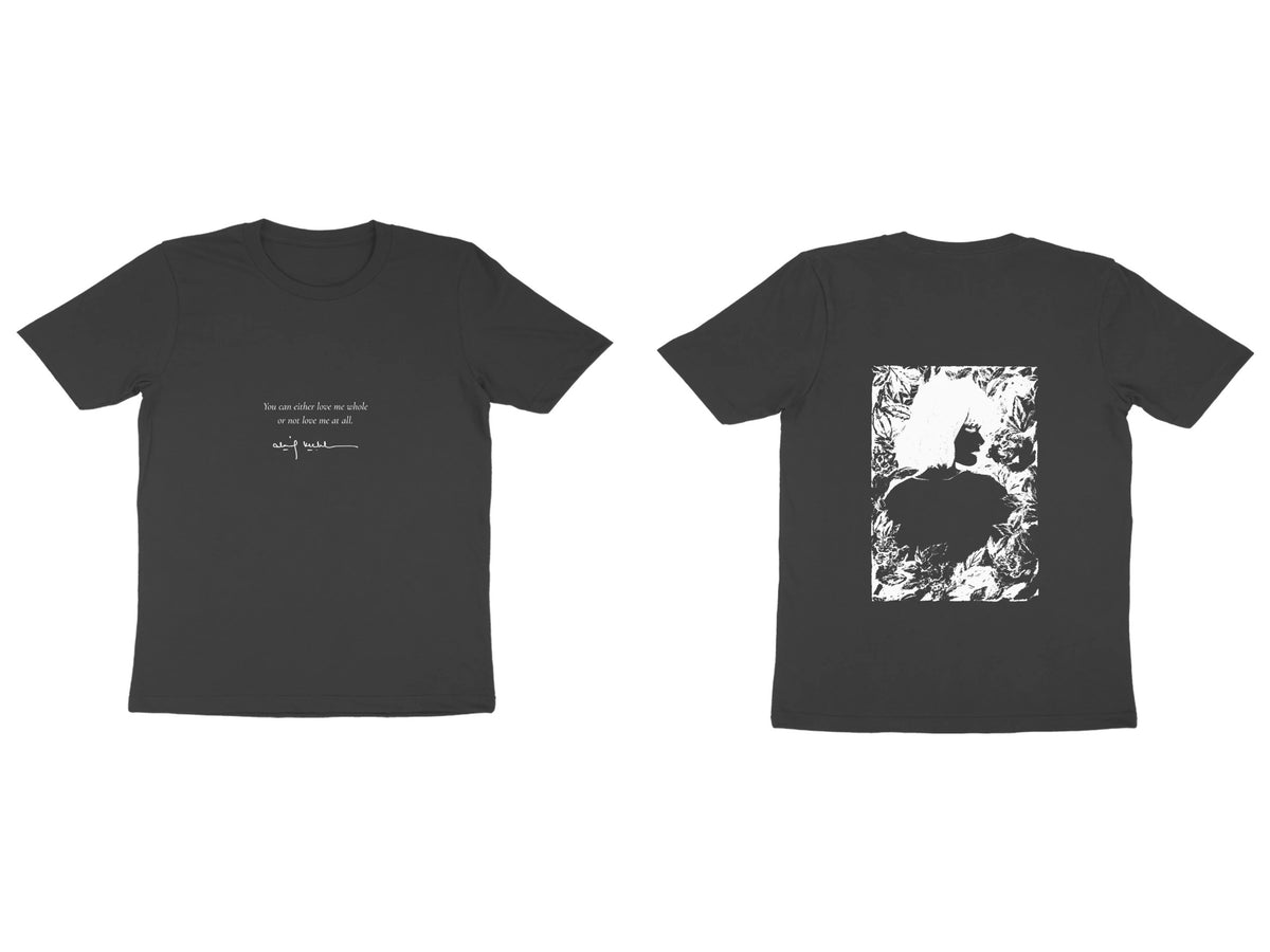 Girl in Bloom Tee – Poem front, sketch back – Black (front and back)