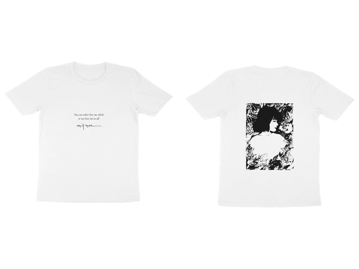 Girl in Bloom Tee – Poem front, sketch back – White (front and back)