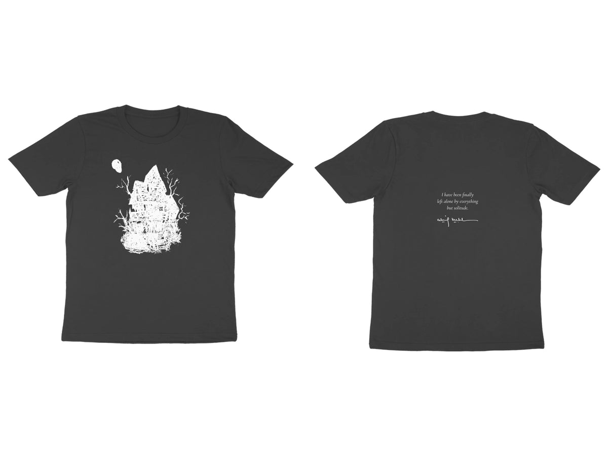 Haunted House Tee – Sketch front, poem back – Black (front and back)