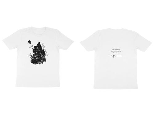 Haunted House Tee – Sketch front, poem back – White (front and back)