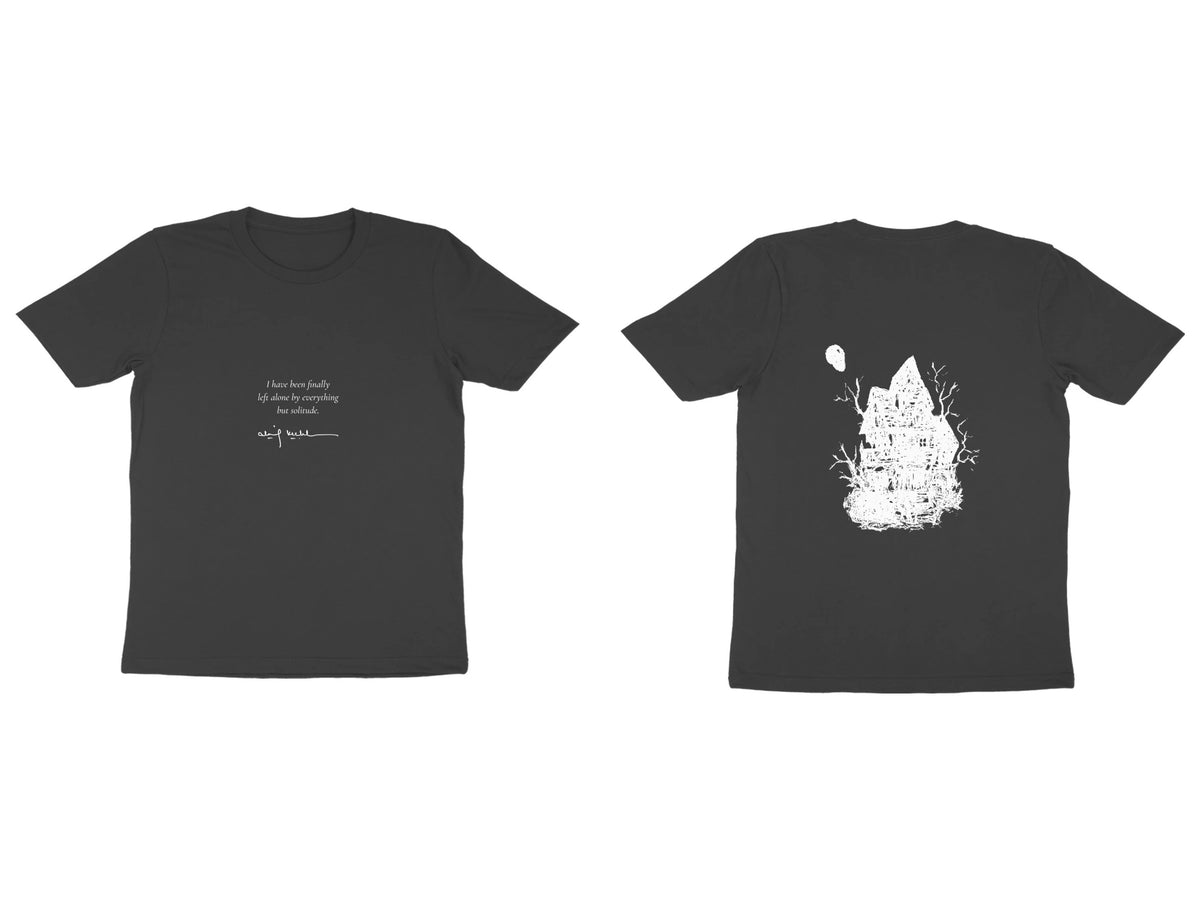 Haunted House Tee – Poem front, sketch back – Black (front and back)