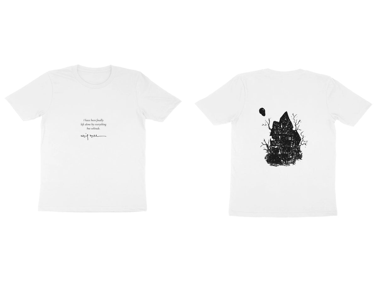 Haunted House Tee – Poem front, sketch back – White (front and back)