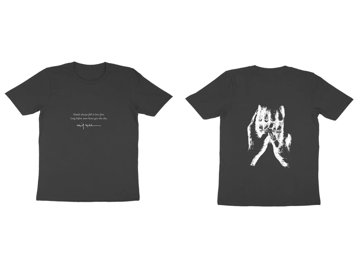 Held Hands Tee – Poem front, sketch back – Black (front and back)