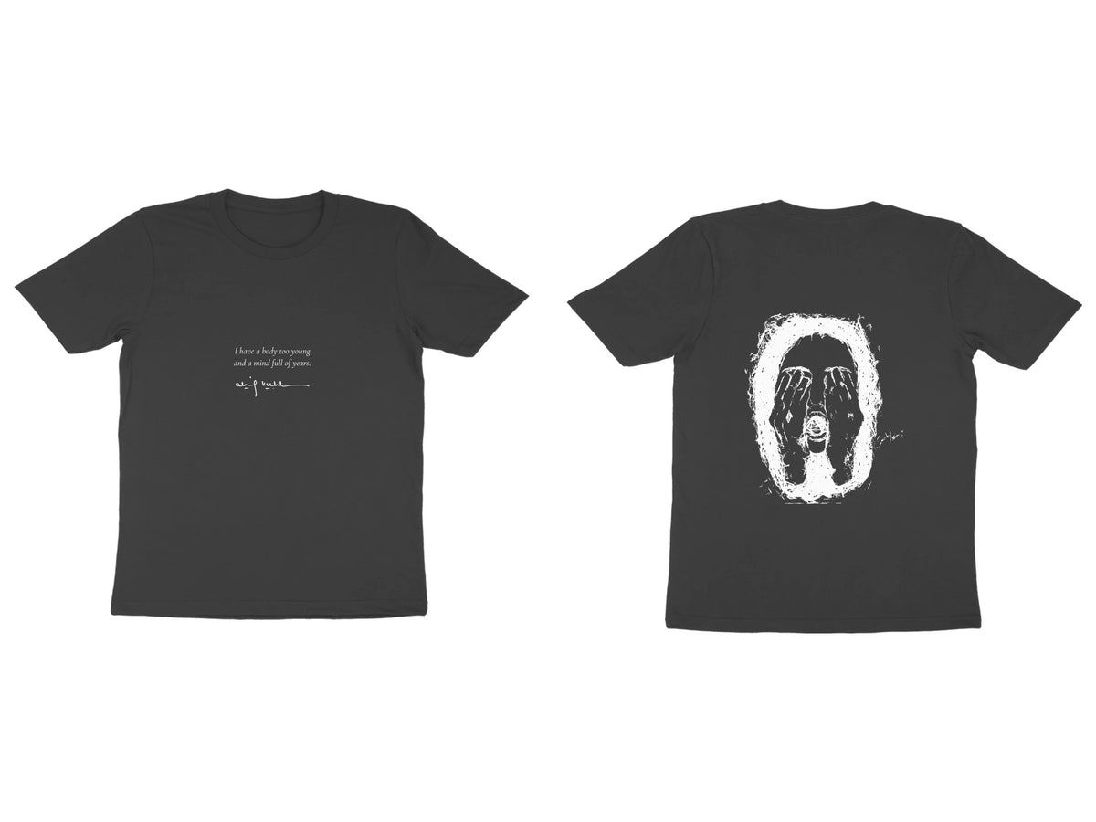 Hidden Face Tee – Poem front, sketch back – Black (front and back)