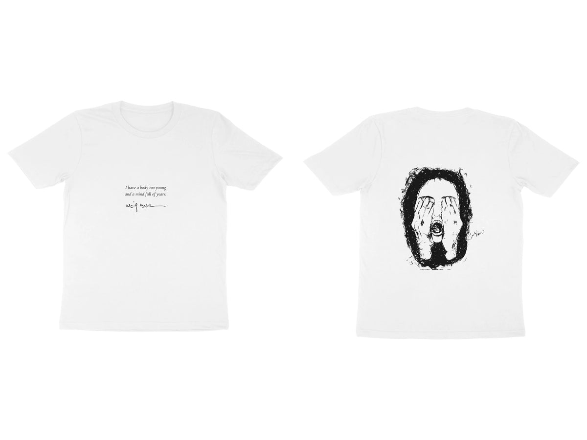 Hidden Face Tee – Poem front, sketch back – White (front and back)
