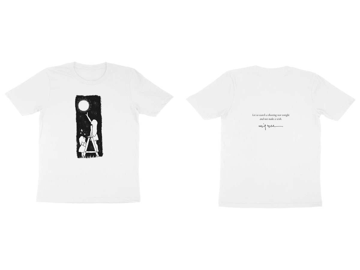 Moon Ladder Tee – Sketch front, poem back – White (front and back)