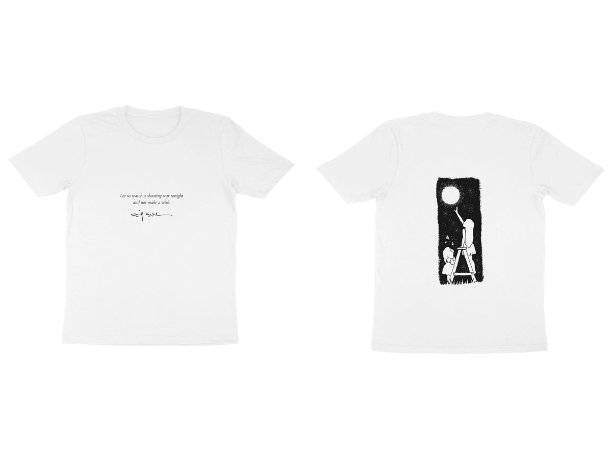 Moon Ladder Tee – Poem front, sketch back – White (front and back)