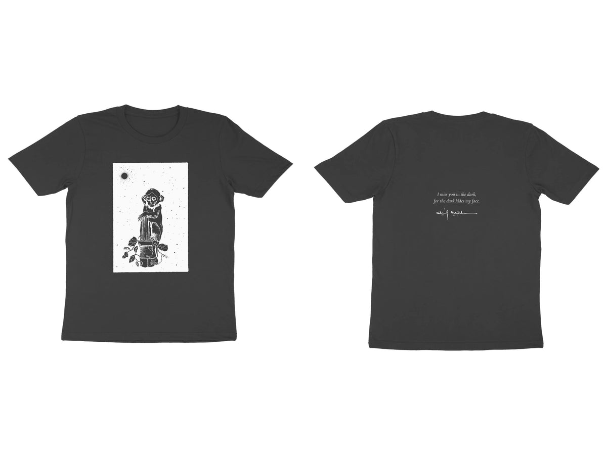 Night Figure Tee – Sketch front, poem back – Black (front and back)