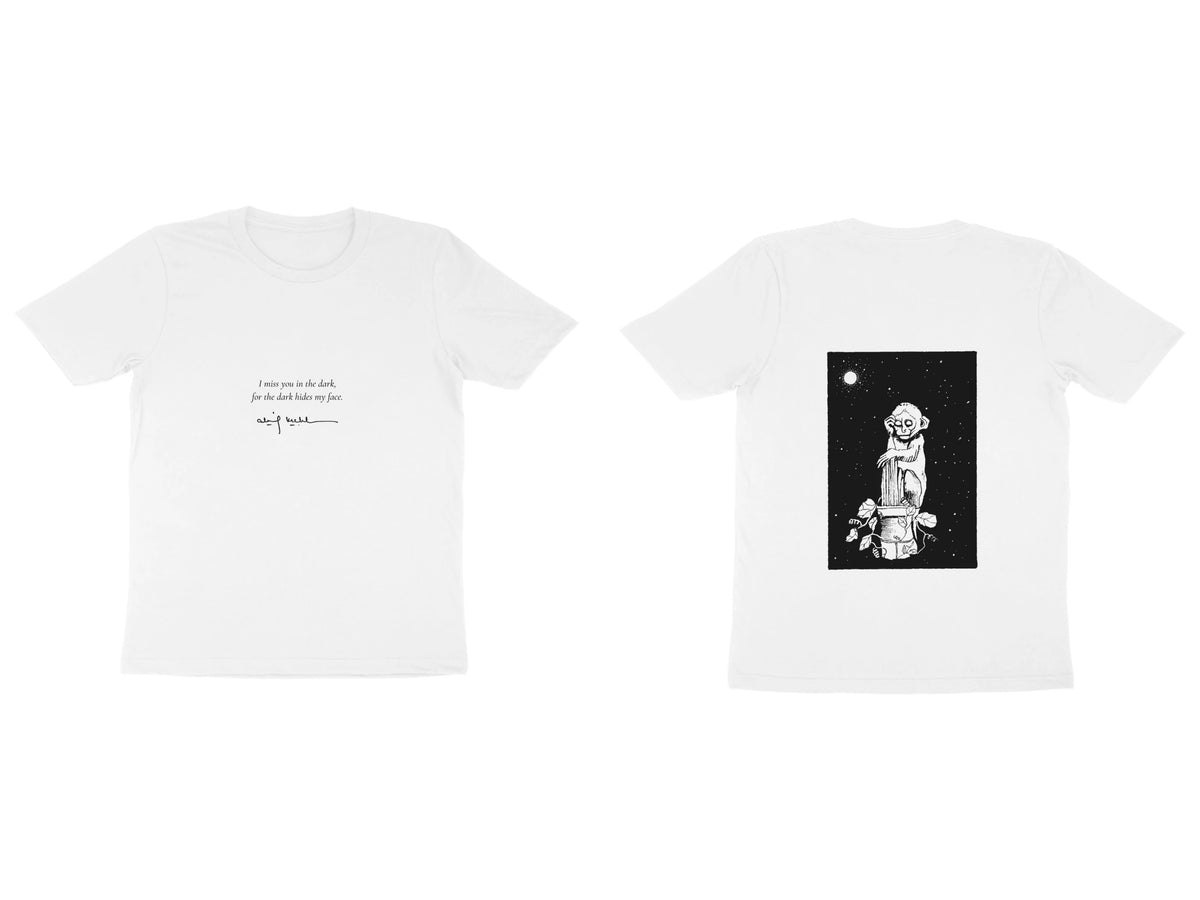 Night Figure Tee – Poem front, sketch back – White (front and back)