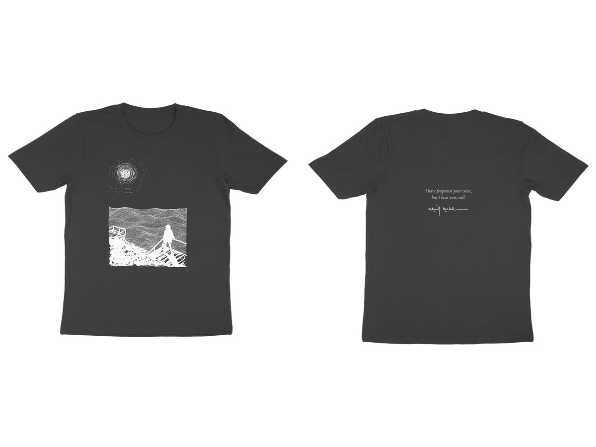 Sea Stairs Tee – Sketch front, poem back – Black (front and back)