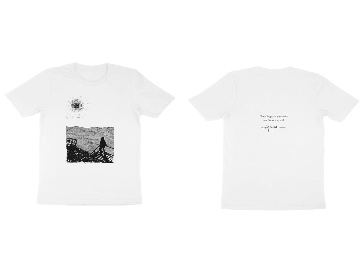 Sea Stairs Tee – Sketch front, poem back – White (front and back)