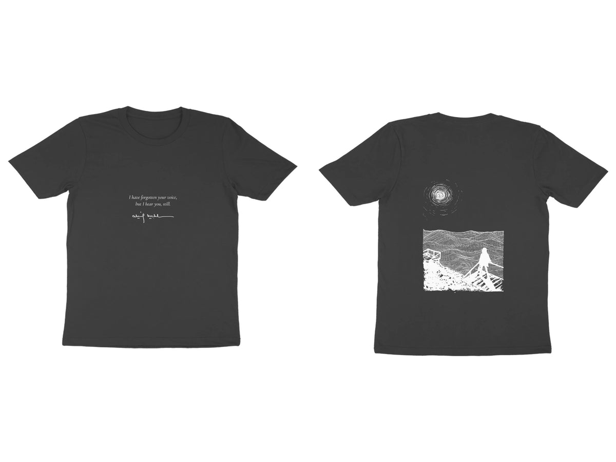 Sea Stairs Tee – Poem front, sketch back – Black (front and back)
