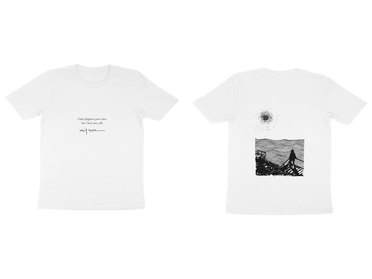 Sea Stairs Tee – Poem front, sketch back – White (front and back)