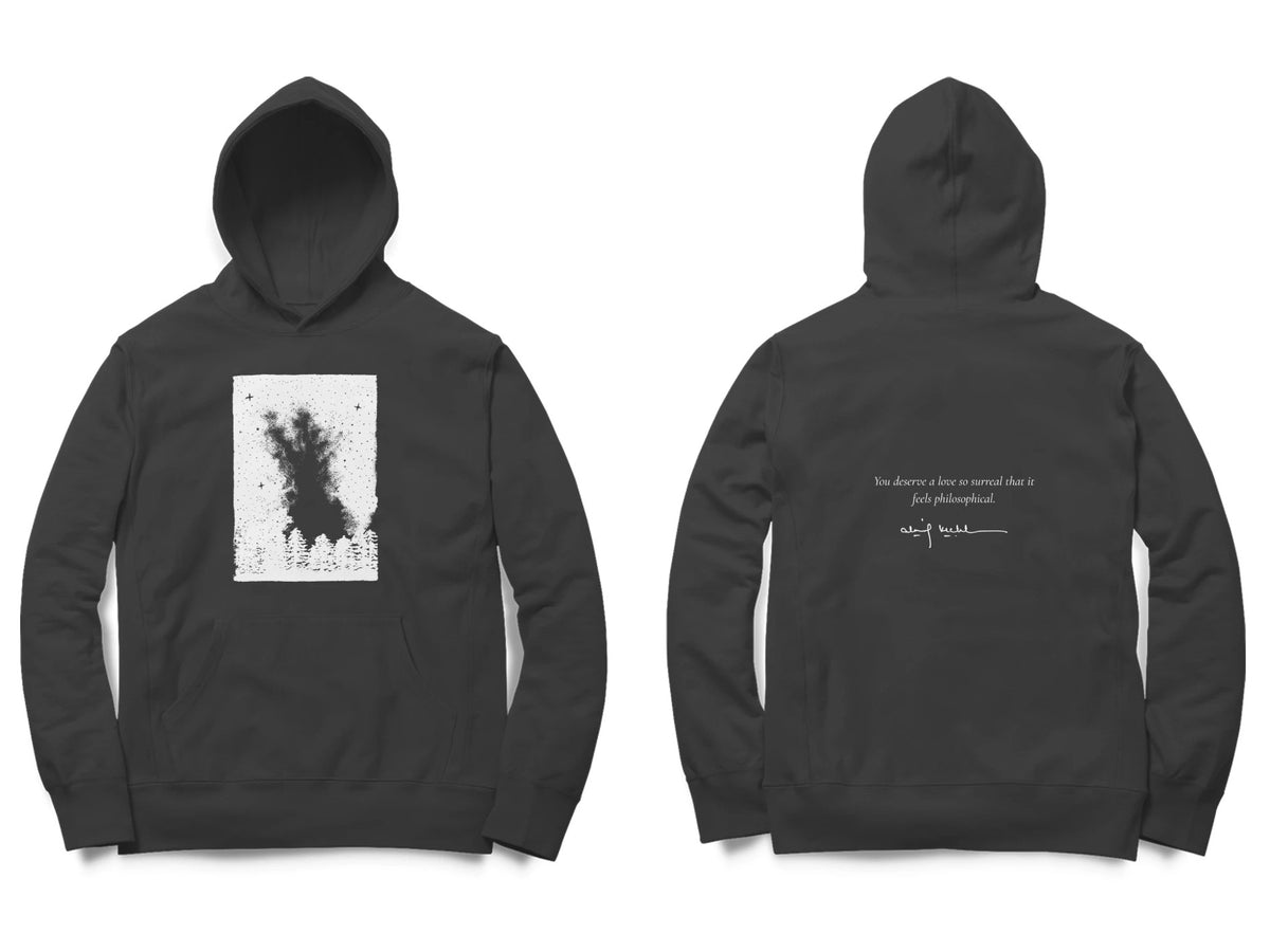 Starfield Hoodie – Sketch front, poem back – Black (front and back)