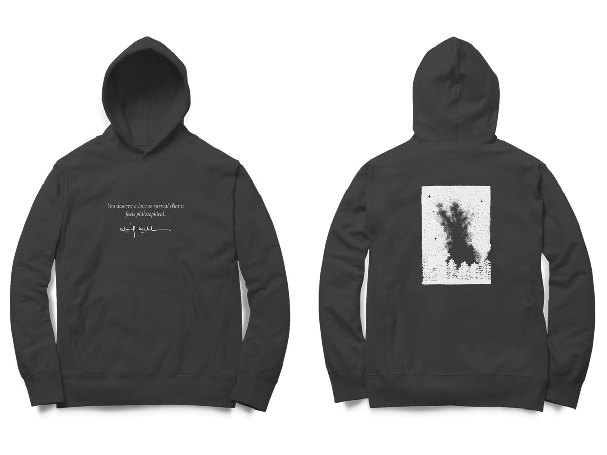 Starfield Hoodie – Poem front, sketch back – Black (front and back)