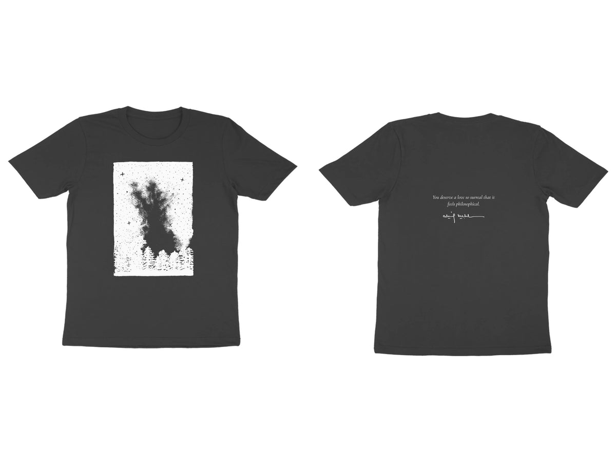 Starfield Tee – Sketch front, poem back – Black (front and back)