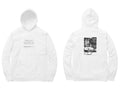 Window & Cart Hoodie – Poem front, sketch back – White (front and back)