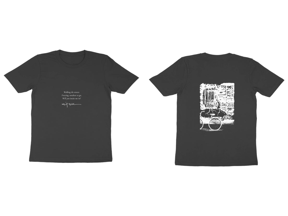 Window & Cart Tee – Poem front, sketch back – Black (front and back)