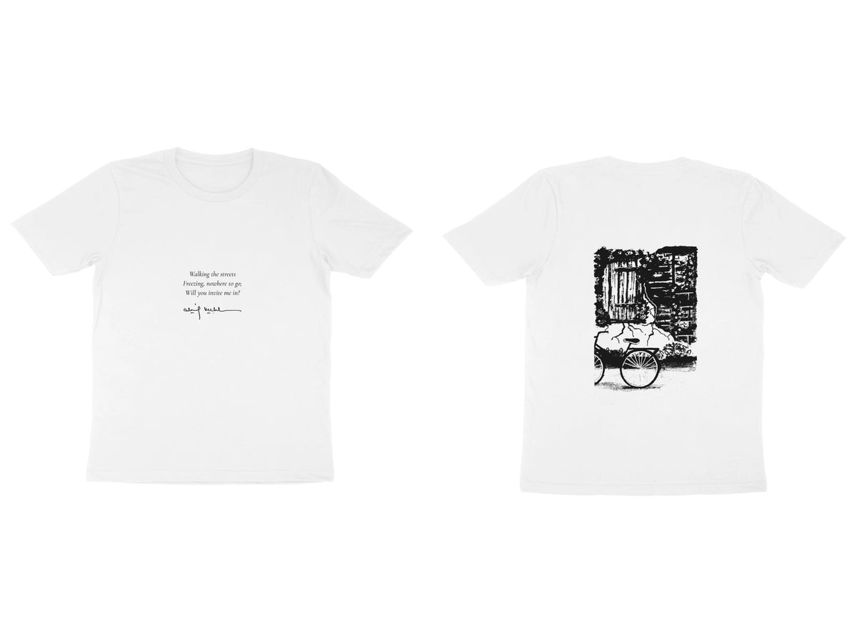 Window & Cart Tee – Poem front, sketch back – White (front and back)