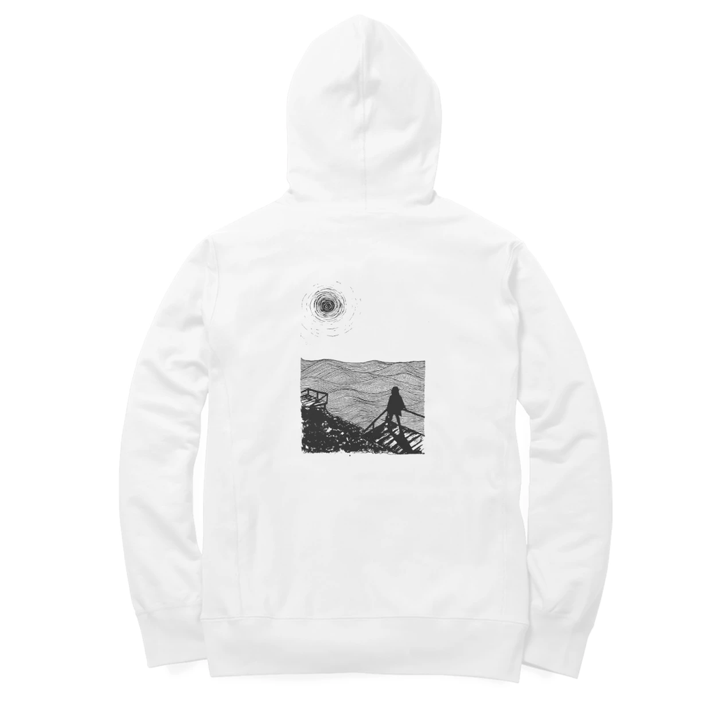 Sea Stairs Hoodie (White, Quote front / sketch back)