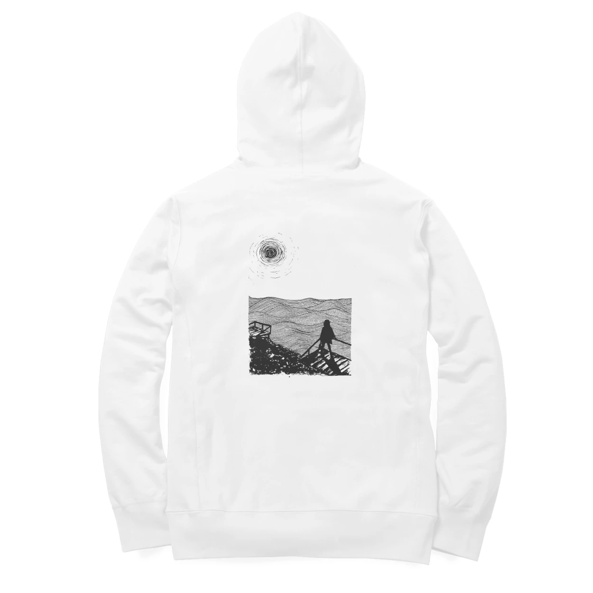 Sea Stairs Hoodie (White, Quote front / sketch back)