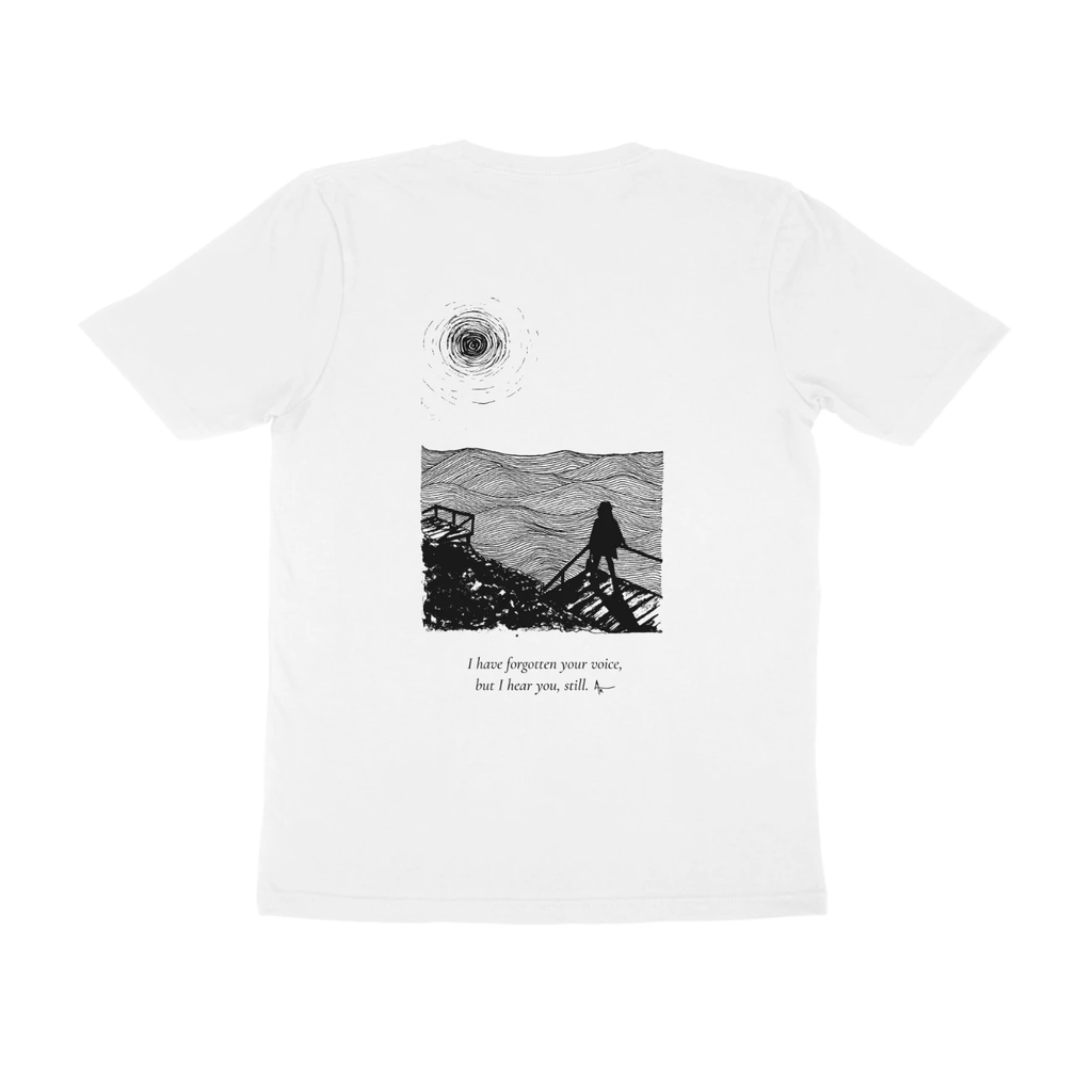 Sea Stairs Tee (White, Ak chest logo front / sketch + quote back (Ak logo))